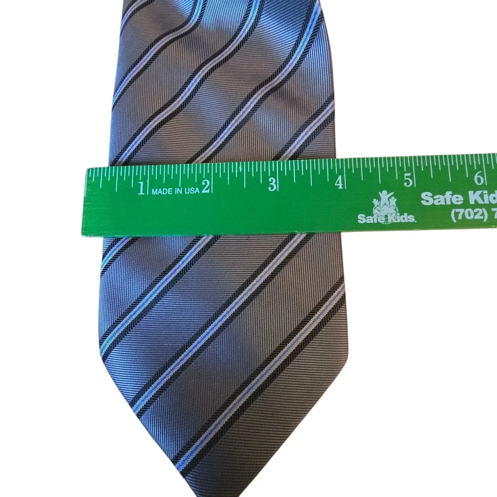 Ermenegildo Zegna Mens Silk Tie Grey Blue Black Diagonal Stripe Made in Italy